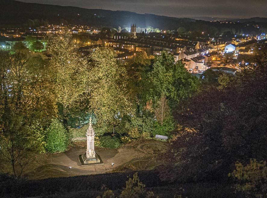 Image showing completed Pinnacle by night with Clitheroe skyline