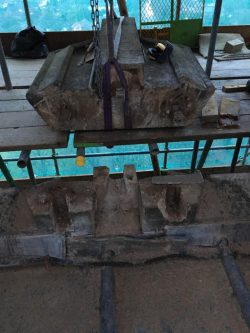 Image shpwing stone being lifted ahead of repairs