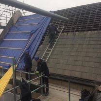 Image showing roof slates being stripped at the Chapel