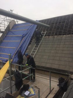 Image showing roof slates being stripped at the Chapel