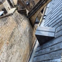 Image looking down at the completed North Aisle roof with access hatch