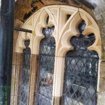 Image of the newly carved and fitted Tracery window