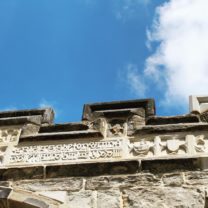 Image of the newly carved stone Parapets and Battlement stones installed alongside the existing stones