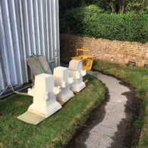 Image of the base stone of the newly carved Pinnacles ready for being hoisted on to the scaffold to be fitted onto existing original stone