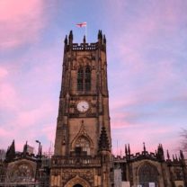 Image showing the Last remnants of the scaffold being dismantled on a sunrise backdrop